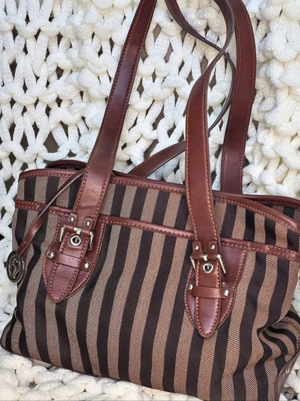 Etienne Aigner Striped Tote in Brown & Black